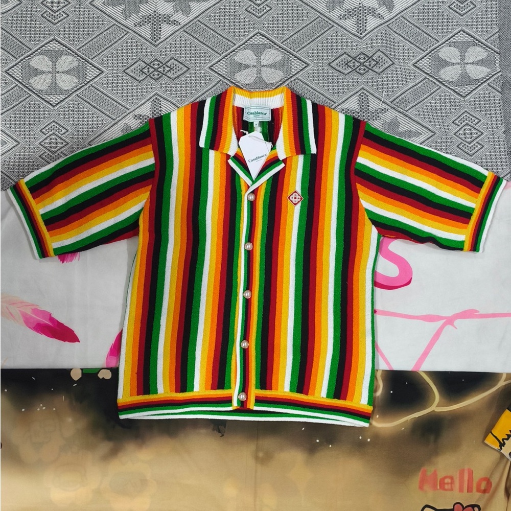 Colorful Striped Short-Sleeve Button-Down Shirt by Casablanca - Multicolor